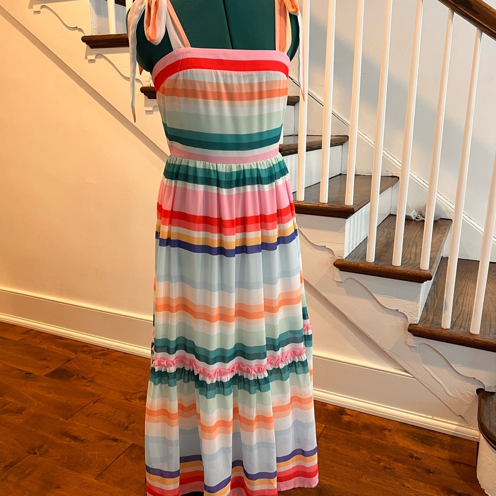 Striped Tie-Shoulder Maxi Dress in Multi